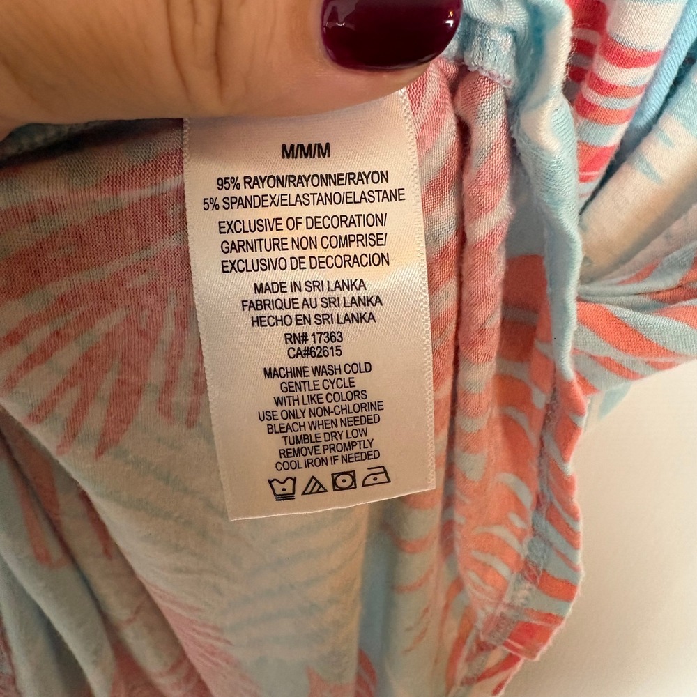 Ellen Tracy Palm Print Nightgown Womens M Blue Coral‎ White Casual Comfy Soft - Picture 3 of 7